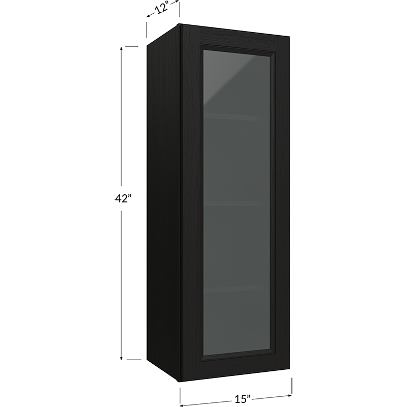 Wall Glass Door Cabinet with Finished Interior - 15W x 42H x 12D - 1 Door, 3 Shelves - Does not include Glass