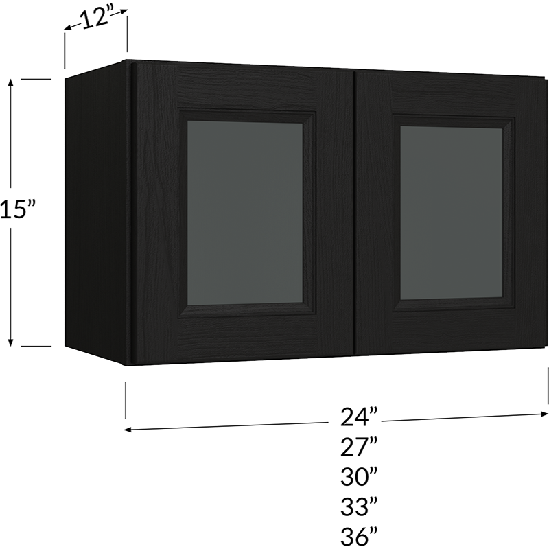 Stacker Wall Glass Door Cabinet with Finished Interior - 24W x 15H x 12D - 2 Doors