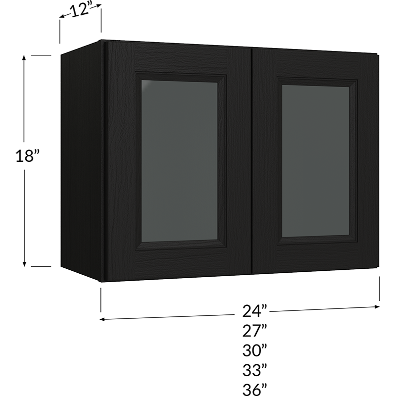 Stacker Wall Glass Door Cabinet with Finished Interior - 33W x 18H x 12D - 2 Doors