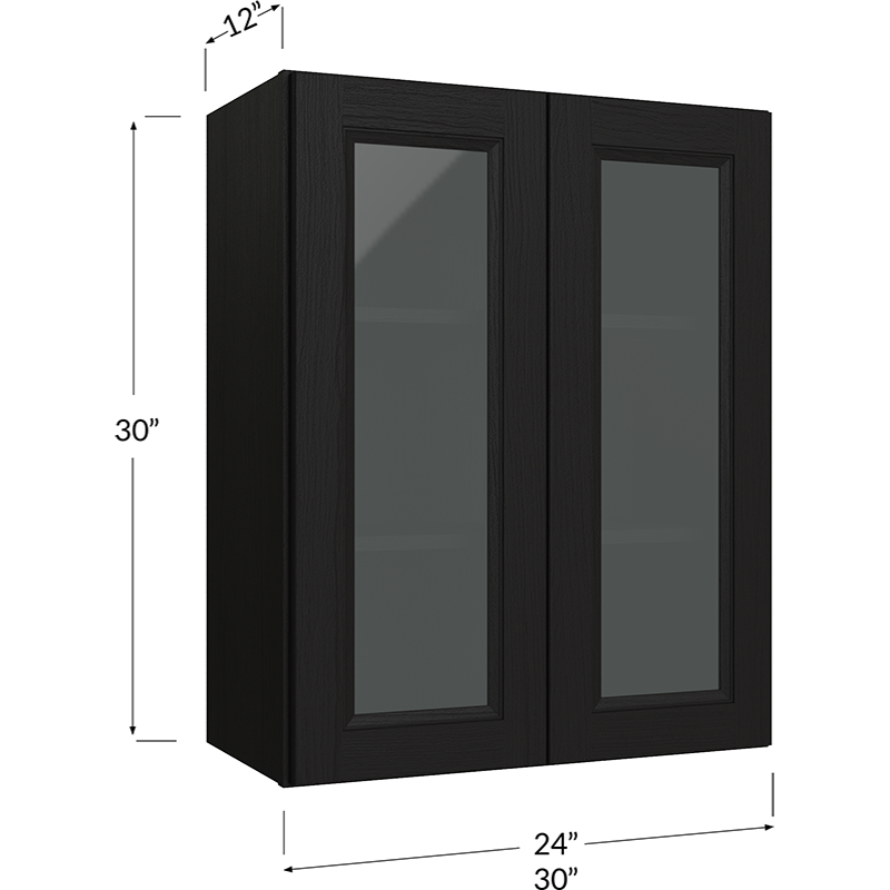 Wall Glass Door Cabinet with Finished Interior - 24W x 30H x 12D - 2 Door, 2 Shelves - Does not include Glass