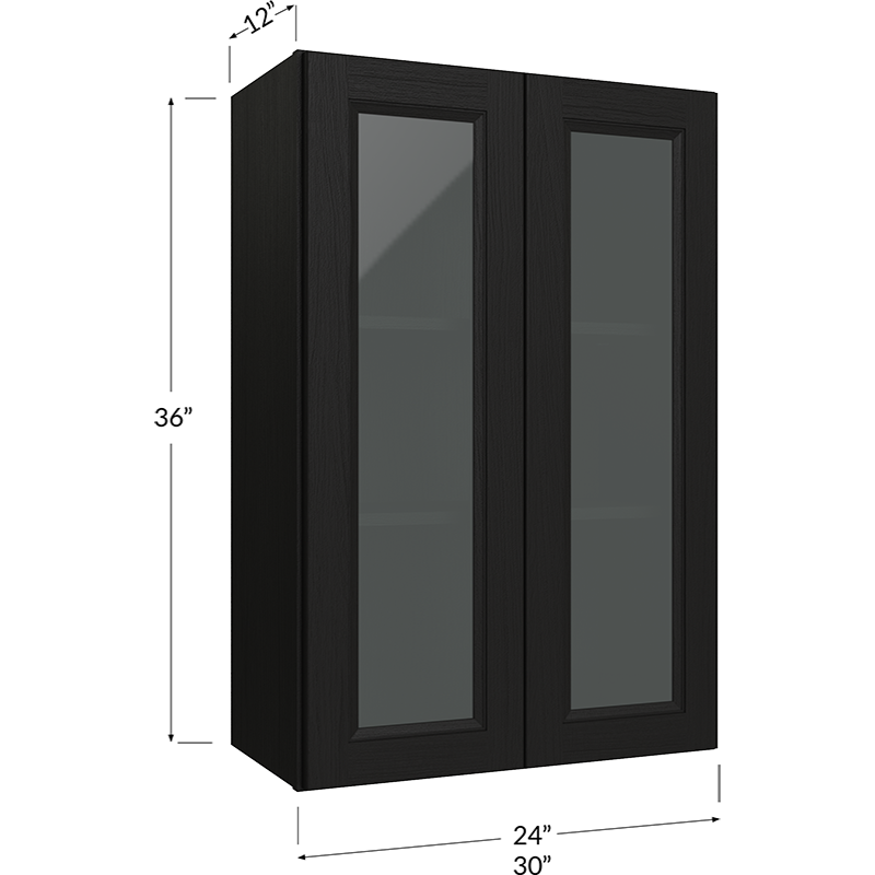 Wall Glass Door Cabinet with Finished Interior - 24W x 36H x 12D - 2 Door, 2 Shelves - Does not include Glass