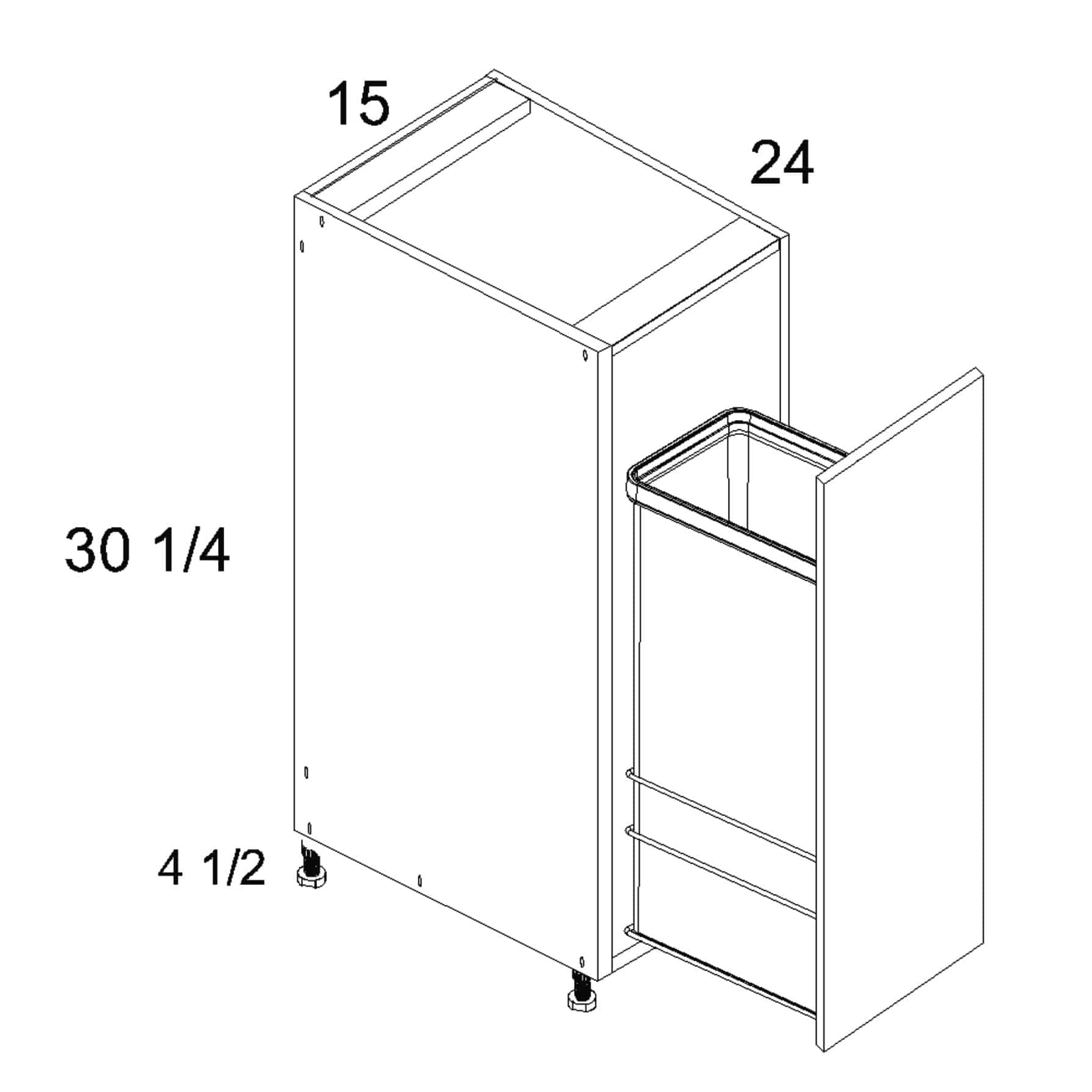 Full Height Door Base Kit with Single Trashcan 15W X 24D X 34-1/2H