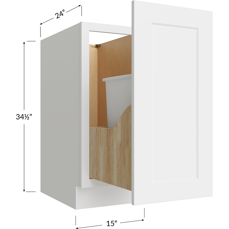 Full Height Door Base with Single Trashcan Pullout - 15W x 34-1/2H x 24D - 1 Door, 1 Trashcan Pullout