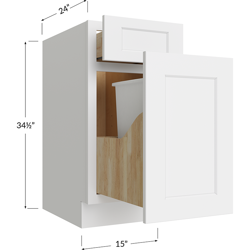 Base with Single Trashcan Pullout - 15W x 34-1/2H x 24D - 1 Door, 1 Trashcan Pullout