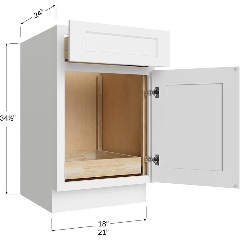One Rollout Shelf Base Cabinet - 18W x 34-1/2H x 24D - 1 Door, 1 Drawer, 1 Roll Out Shelf
