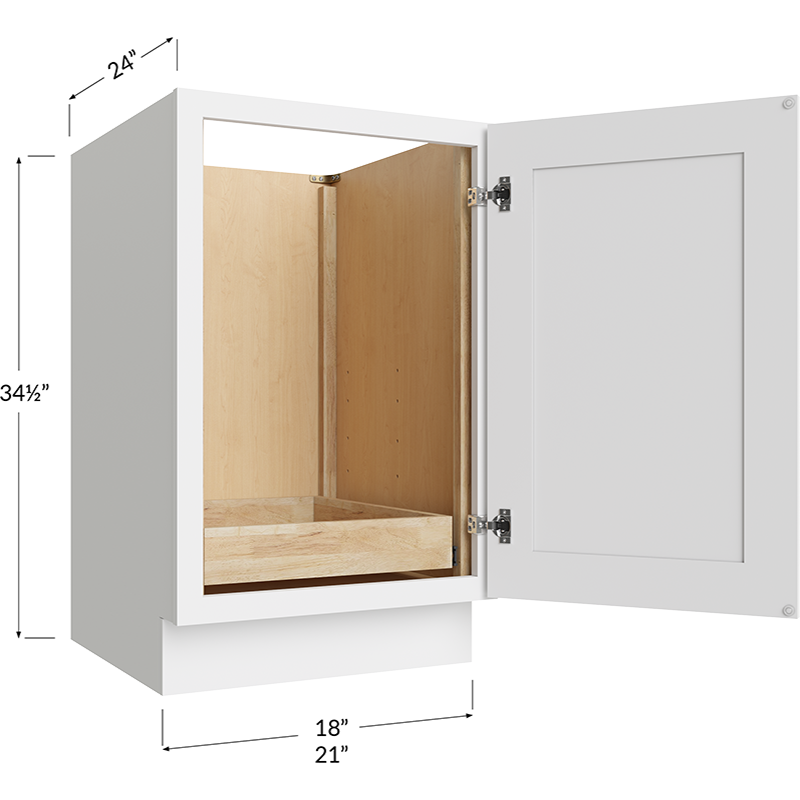 Full Height Door Two Rollout Shelf Base Cabinet - 18W x 34-1/2H x 24D - 1 Door, 2 Roll Out Shelf