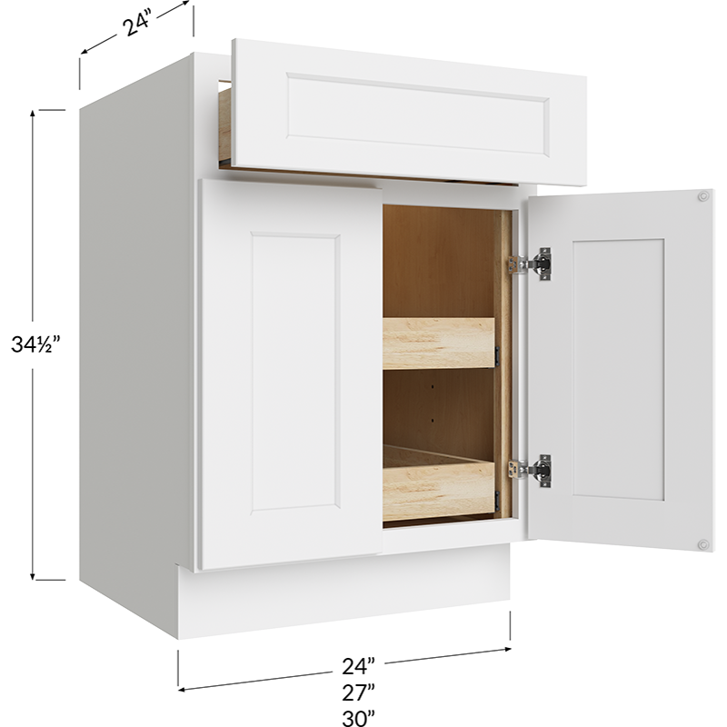 Two Rollout Shelf Base Cabinet - 30W x 34-1/2H x 24D - 2 Doors, 1 Drawer, 2 Roll Out Shelf