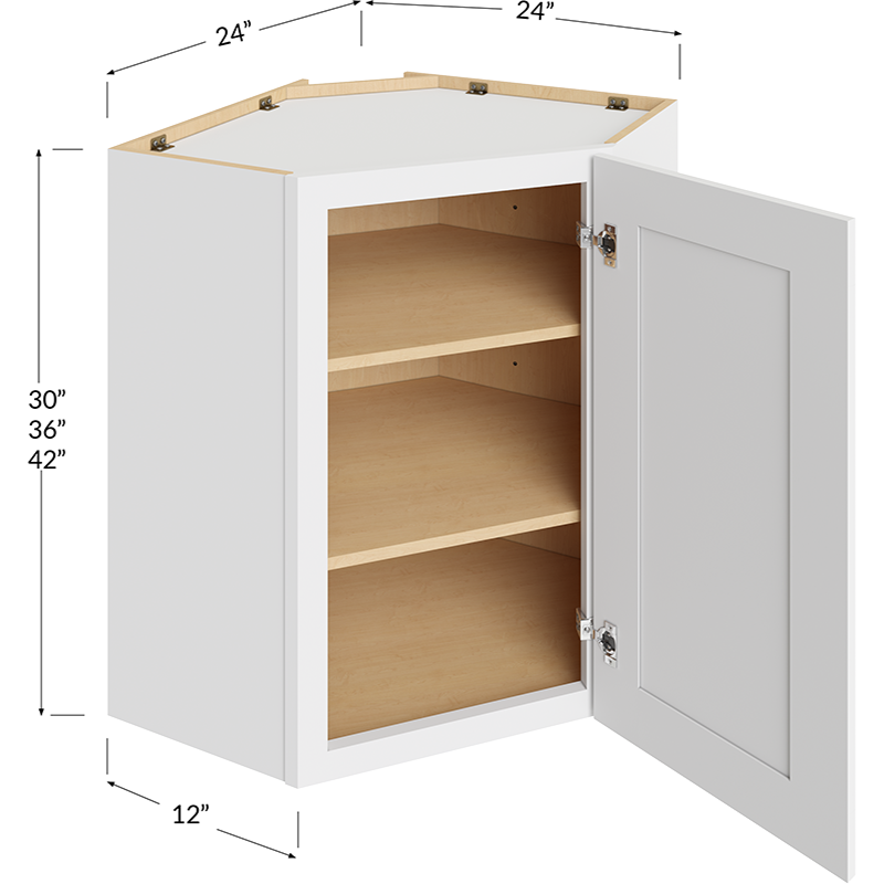 Wall Diagonal Corner Cabinet - 24W x 30H x 12D - 1 Door, 2 Shelves