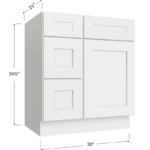 Vanity Combo Base Cabinet with Drawers Left - 30W x 34-1/2H x 21D - 1 Door, 3 Drawers, 1 False Drawer
