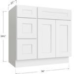 Vanity Combo Base Cabinet with Drawers Left - 36W x 34-1/2H x 21D - 2 Doors, 3 Drawers, 1 False Drawer