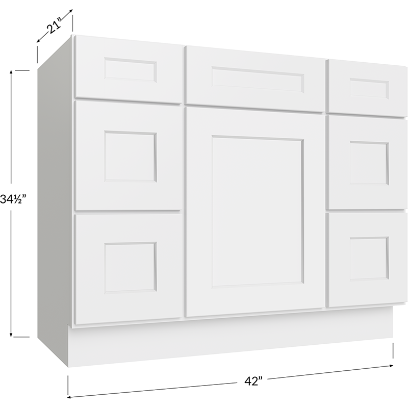 Vanity Double Drawer Combo Base Cabinet - 42W x 34-1/2H x 21D - 1 Door, 6 Drawers, 1 False Drawers