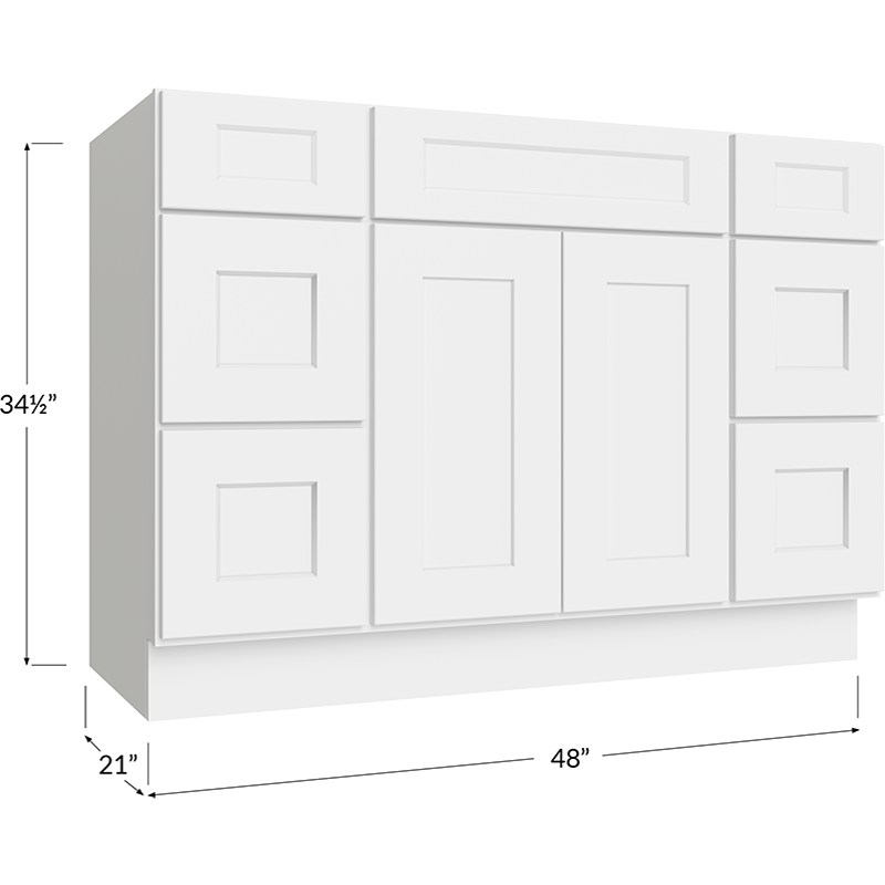 Vanity Double Drawer Combo Base Cabinet - 48W x 34-1/2H x 21D - 1 Doors, 6 Drawers, 1 False Drawers