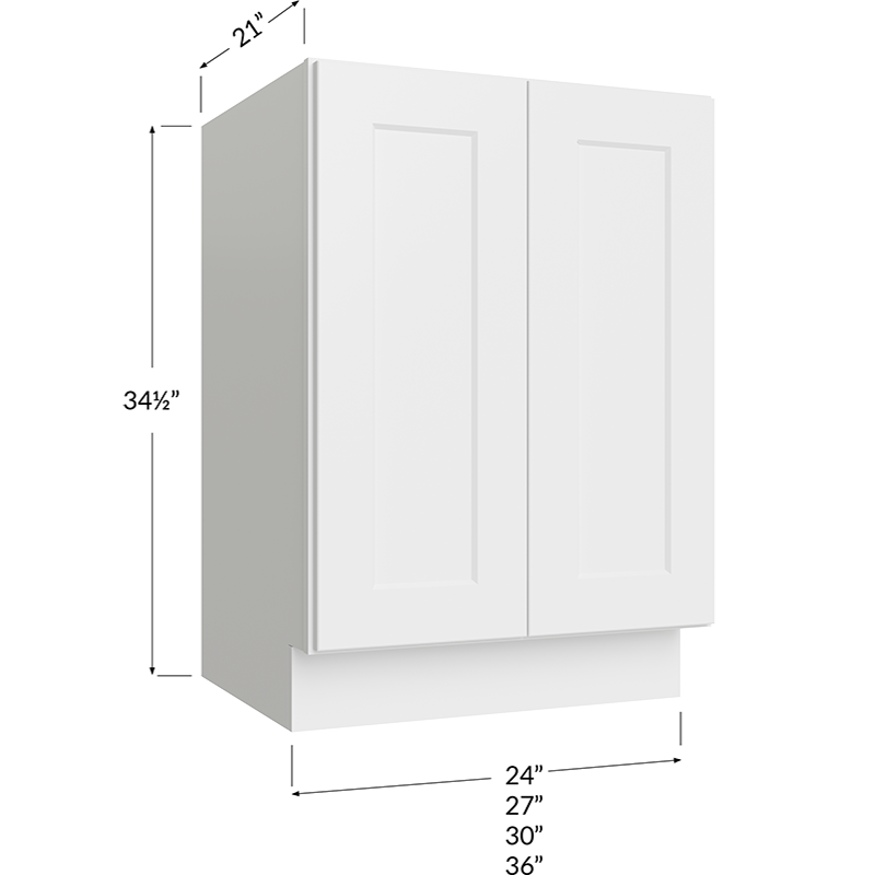 Vanity Full Height Door Sink Base Cabinet - 36W x 34-1/2H x 21D - 2 Full Height Doors