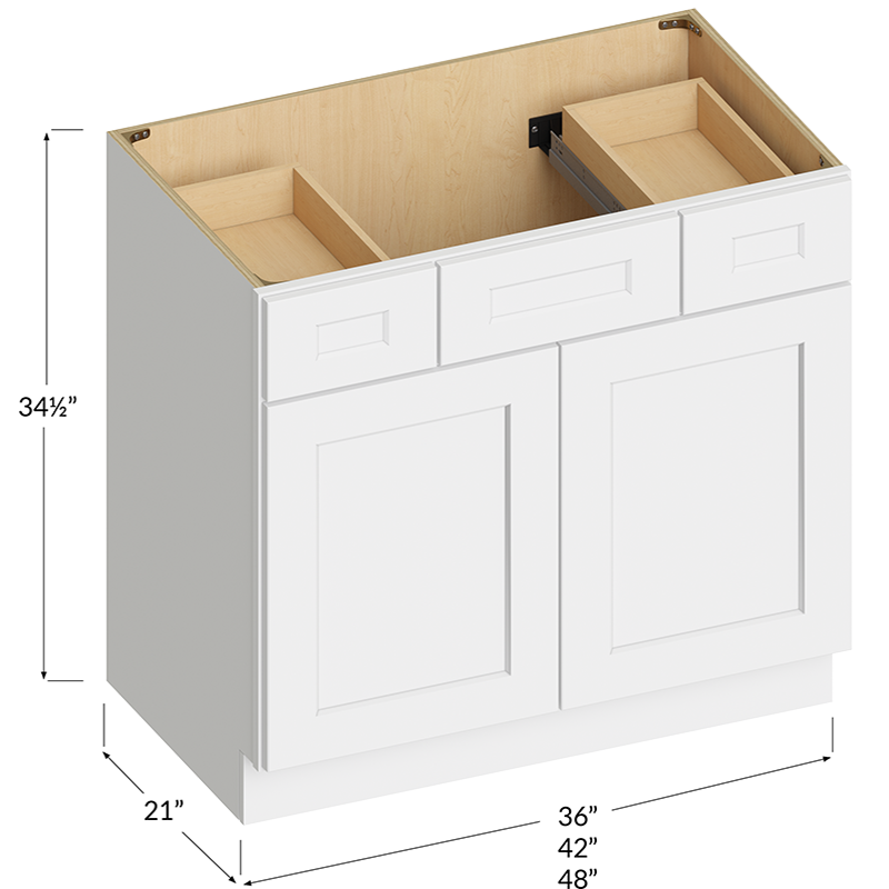 Vanity Combo Base Cabinet - 36W x 34-1/2H x 21D - 2 Doors, 2 Drawers, 1 False Drawer