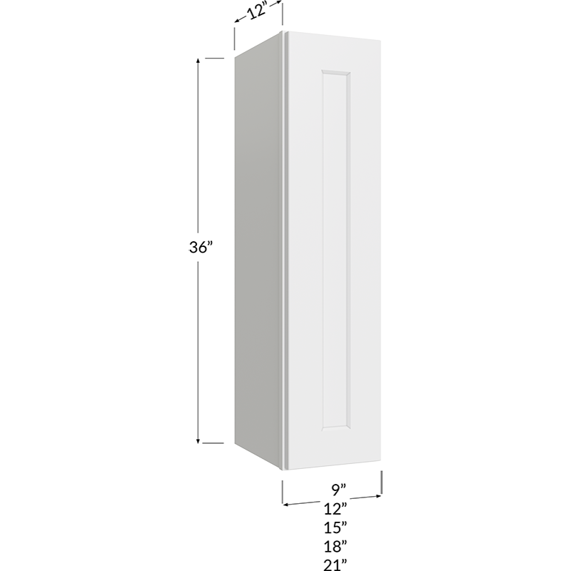 Wall Cabinet - 12W x 36H x 12D - 1 Door, 2 Shelves