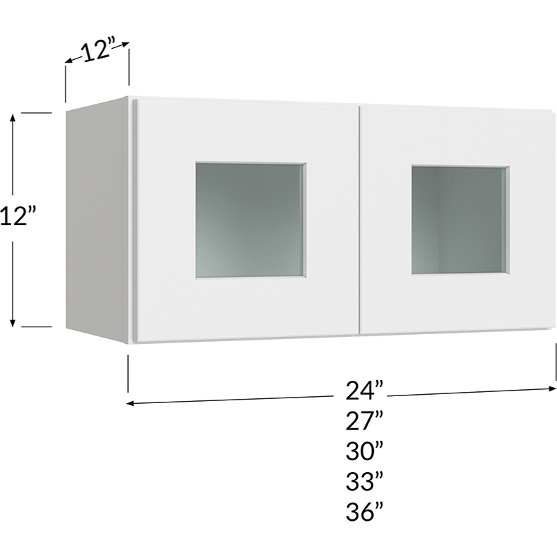 Stacker Wall Glass Door Cabinet with Finished Interior - 33W x 12H x 12D - 2 Doors