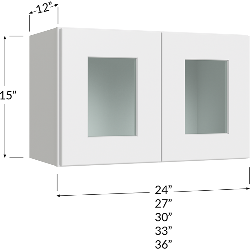 Stacker Wall Glass Door Cabinet with Finished Interior - 33W x 15H x 12D - 2 Doors