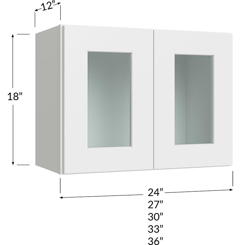 Stacker Wall Glass Door Cabinet with Finished Interior - 33W x 18H x 12D - 2 Doors