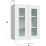 Wall Glass Door Cabinet with Finished Interior - 24W x 30H x 12D - 2 Doors, 2 Shelves - NO Glass