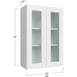 Wall Glass Door Cabinet with Finished Interior - 24W x 36H x 12D - 2 Doors, 2 Shelves - NO Glass