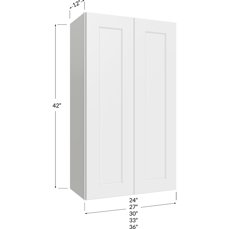 Wall Cabinet - 27W x 42H x 12D - 2 Doors, 3 Shelves