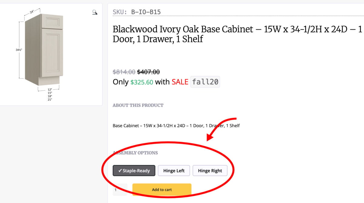 choosing assembly options for cabinets