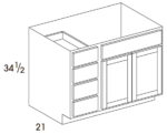 Vanity Combo Cabinet Double Butt Doors, One False Drawer Panel, Three Drawers on Left 42W x 34.5H x 21D (3919326)